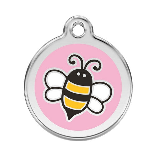 Red Dingo Bumble Bee Enamel Stainless Steel Engraved Dog ID Tag Large Pink
