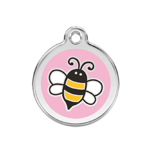 Red Dingo Bumble Bee Enamel Stainless Steel Engraved Dog ID Tag Medium Pink