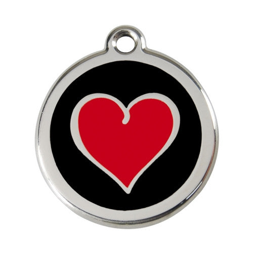 Red Dingo Heart Enamel Stainless Steel Dog ID Tag Black/Red Large