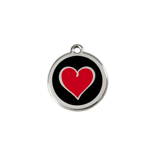 Red Dingo Heart Enamel Stainless Steel Dog ID Tag Black/Red Small