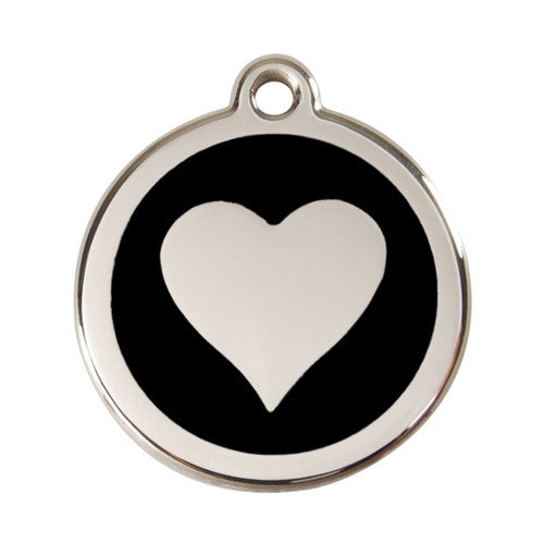 Red Dingo Heart Enamel Stainless Steel Dog ID Tag Black Large