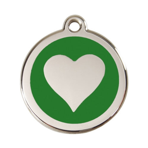 Red Dingo Heart Enamel Stainless Steel Dog ID Tag Green Large