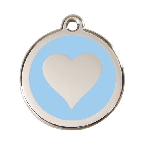 Red Dingo Heart Enamel Stainless Steel Dog ID Tag Light Blue Large