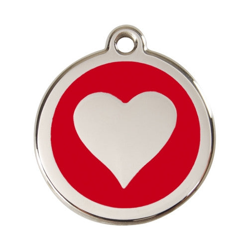 Red Dingo Heart Enamel Stainless Steel Dog ID Tag Red Large