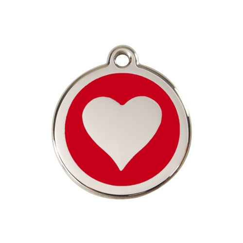 Red Dingo Heart Enamel Stainless Steel Dog ID Tag Red Medium