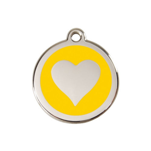 Red Dingo Heart Enamel Stainless Steel Dog ID Tag Yellow Medium
