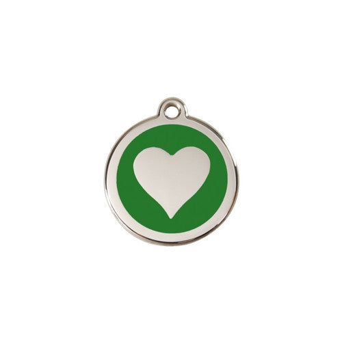 Red Dingo Heart Enamel Stainless Steel Dog ID Tag Green Small