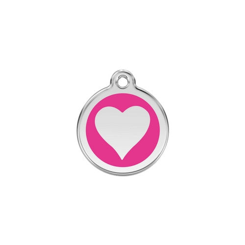 Red Dingo Heart Enamel Stainless Steel Dog ID Tag Hot Pink Small