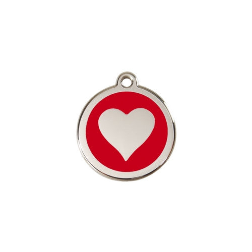 Red Dingo Heart Enamel Stainless Steel Dog ID Tag Red Small