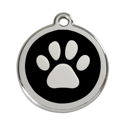 Red Dingo Paw Print Enamel Stainless Steel Dog ID Tag Black Large