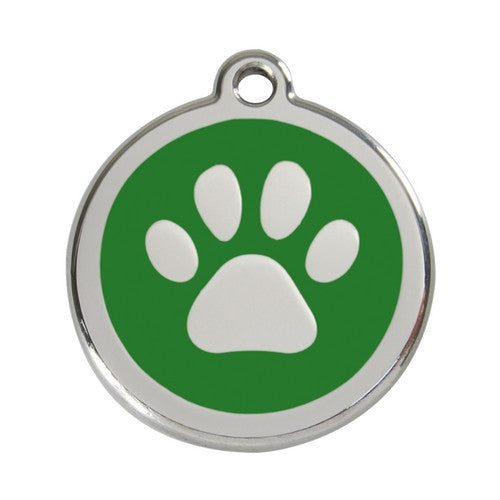 Red Dingo Paw Print Enamel Stainless Steel Dog ID Tag Green Large