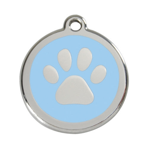 Red Dingo Paw Print Enamel Stainless Steel Dog ID Tag Light Blue Large