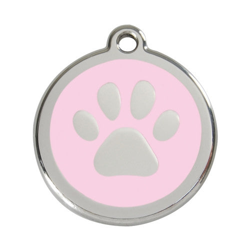 Red Dingo Paw Print Enamel Stainless Steel Dog ID Tag Pink Large