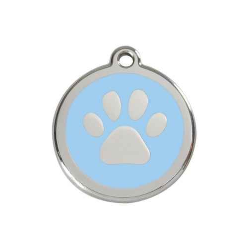 Red Dingo Paw Print Enamel Stainless Steel Dog ID Tag Light Blue Medium