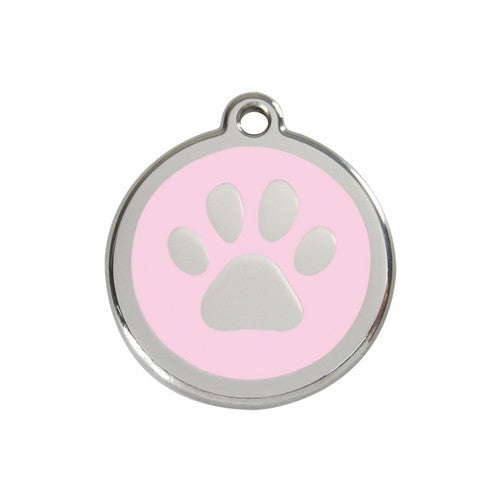 Red Dingo Paw Print Enamel Stainless Steel Dog ID Tag Pink Medium