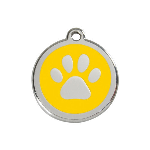Red Dingo Paw Print Enamel Stainless Steel Dog ID Tag Yellow Medium