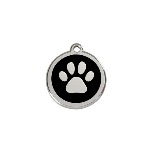 Red Dingo Paw Print Enamel Stainless Steel Dog ID Tag Black Small