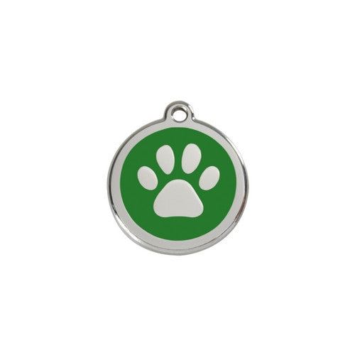 Red Dingo Paw Print Enamel Stainless Steel Dog ID Tag Green Small