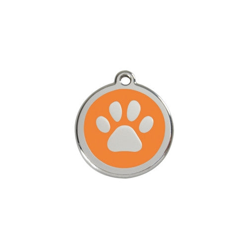Red Dingo Paw Print Enamel Stainless Steel Dog ID Tag Orange Small