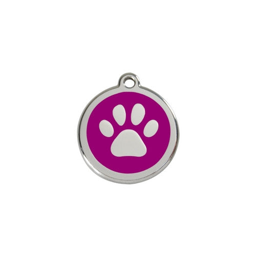 Red Dingo Paw Print Enamel Stainless Steel Dog ID Tag Purple Small