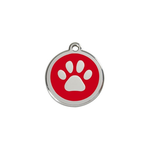 Red Dingo Paw Print Enamel Stainless Steel Dog ID Tag Red Small