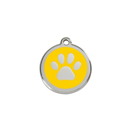 Red Dingo Paw Print Enamel Stainless Steel Dog ID Tag Yellow Small