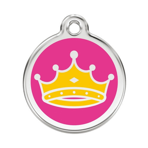 Red Dingo Queen Crown Hot Pink Enamel Stainless Steel Dog ID Tag Large