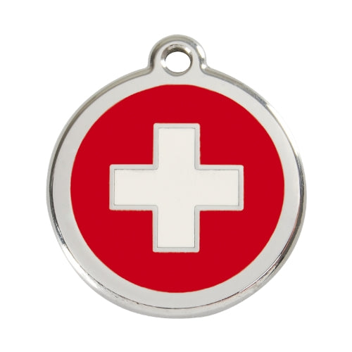 Red Dingo Swiss Cross Enamel Stainless Steel Dog ID Tag Large