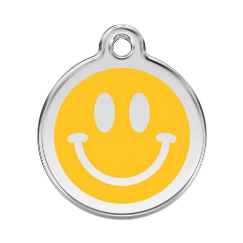 Red Dingo Smiley Face Yellow Enamel Stainless Steel Dog ID Tag Large
