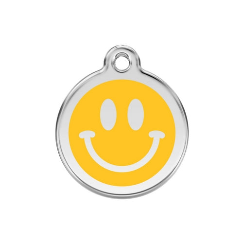 Red Dingo Smiley Face Yellow Enamel Stainless Steel Dog ID Tag Medium