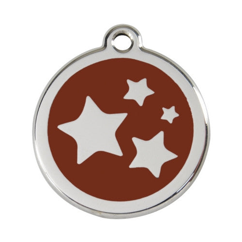 Red Dingo Stars Enamel Stainless Steel Dog ID Tag Brown Large