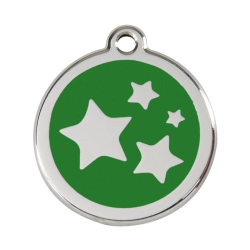 Red Dingo Stars Enamel Stainless Steel Dog ID Tag Green Large