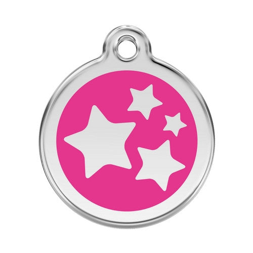Red Dingo Stars Enamel Stainless Steel Dog ID Tag Hot Pink Large