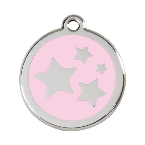 Red Dingo Stars Enamel Stainless Steel Dog ID Tag Pink Large