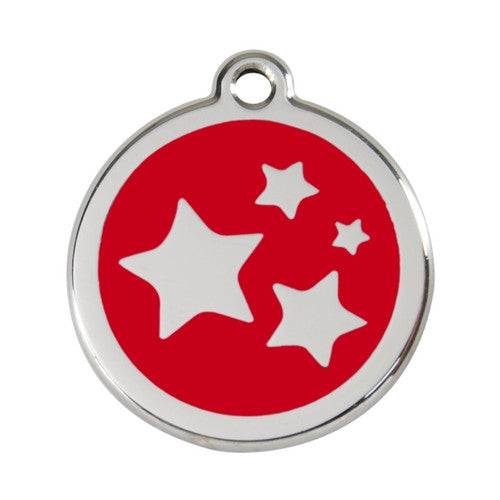 Red Dingo Stars Enamel Stainless Steel Dog ID Tag Red Large