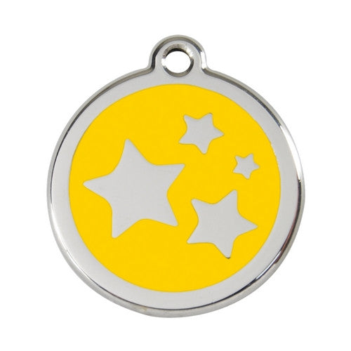 Red Dingo Stars Enamel Stainless Steel Dog ID Tag Yellow Large