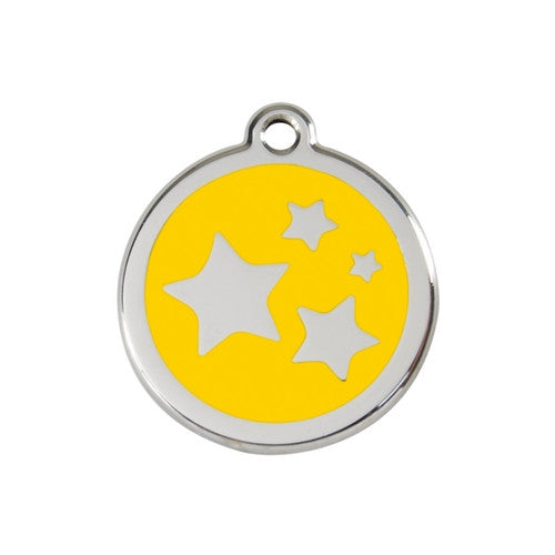 Red Dingo Stars Enamel Stainless Steel Dog ID Tag Yellow Medium