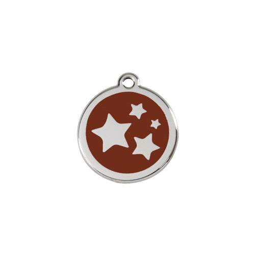 Red Dingo Stars Enamel Stainless Steel Dog ID Tag Brown Small
