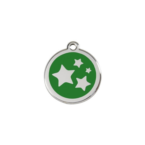 Red Dingo Stars Enamel Stainless Steel Dog ID Tag Green Small