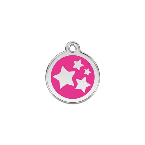 Red Dingo Stars Enamel Stainless Steel Dog ID Tag Hot Pink Small