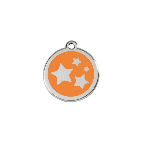 Red Dingo Stars Enamel Stainless Steel Dog ID Tag Orange Small