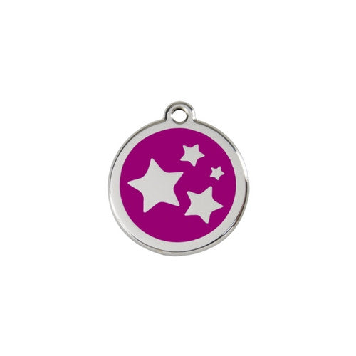 Red Dingo Stars Enamel Stainless Steel Dog ID Tag Purple Small