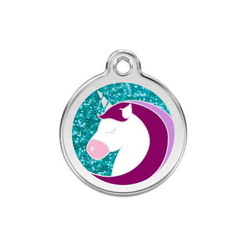 Red Dingo Glitter Stainless Steel Dog ID Tag  — Unicorn Size Large