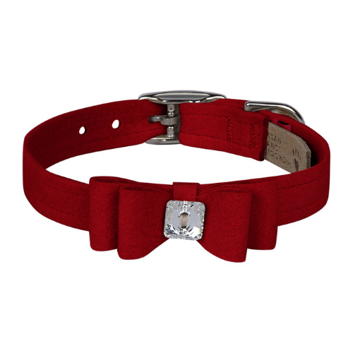 Susan Lanci Designs Big Bow Crystal Dog Collar — Red