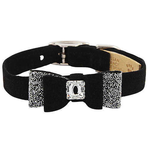 Susan Lanci Designs Crystal Stellar Big Bow Crystal Dog Collar — Black