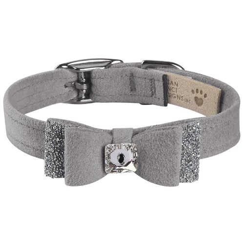 Susan Lanci Designs Crystal Stellar Big Bow Dog Collar — Platinum
