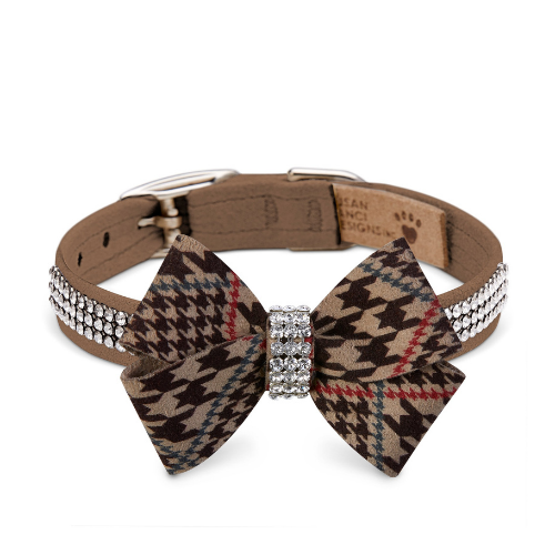 Susan Lanci Giltmore 3 Row Nouveau Bow Collar — Chocolate Houndstooth