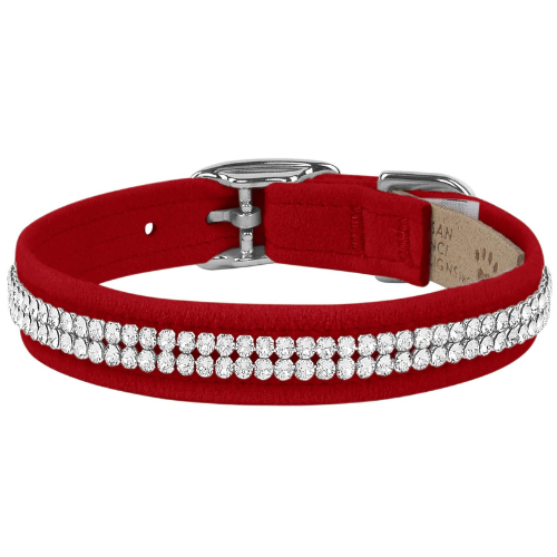 Susan Lanci Designs Ultrasuede Giltmore 2 Row Crystal Dog Collar — Red