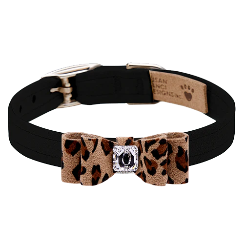 Susan Lanci Designs Big Bow Crystal Dog Collar — Black + Cheetah Bow