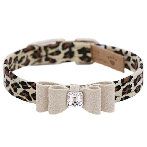 Susan Lanci Designs Jungle Big Bow Crystal Dog Collar — Light Cheetah with Contrast Bow
